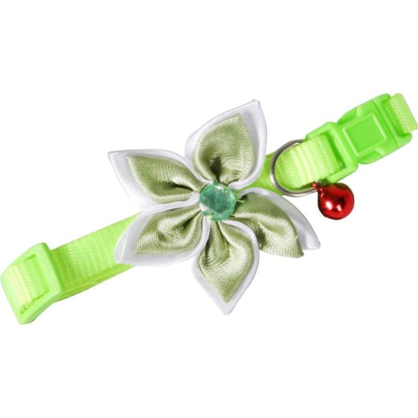 Grönt blommigt halsband för husdjur med säkerhetsklocka
