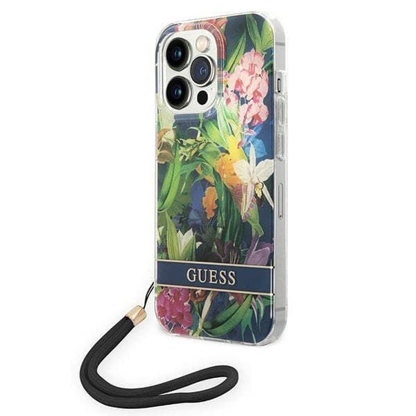 Guess Blommigt Remfodral till iPhone 14 Pro, Blå