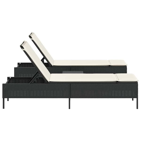 vidaXL 3-delt liggestolsæt med hynder, sort polyrattan