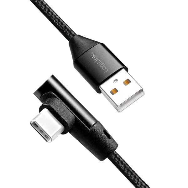USB-C 90° til USB-A kabel, stof, 1m, sort,