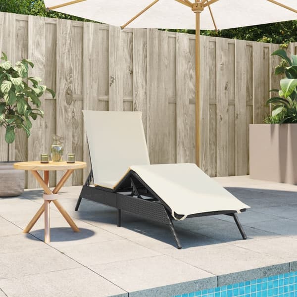 vidaXL liggestol med hynde, sort, polyrattan