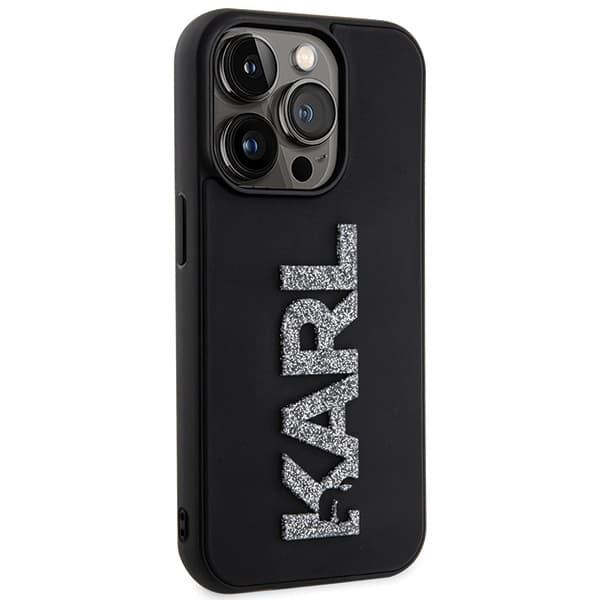 Karl Lagerfeld 3D Gummi Glitter Logo Etui til iPhone 15 Pro Max Sort
