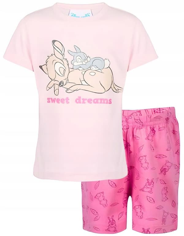 Bambi flickpyjamas stickad bomull med ärmar rosa 92