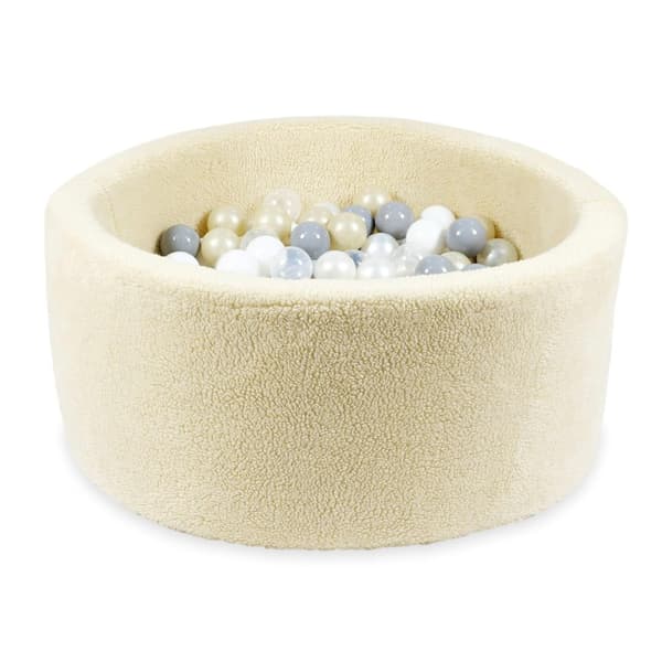 Tør pool 90x40 Teddy beige med 300 bolde: transparent, hvid, perlemor, grå, lys guld