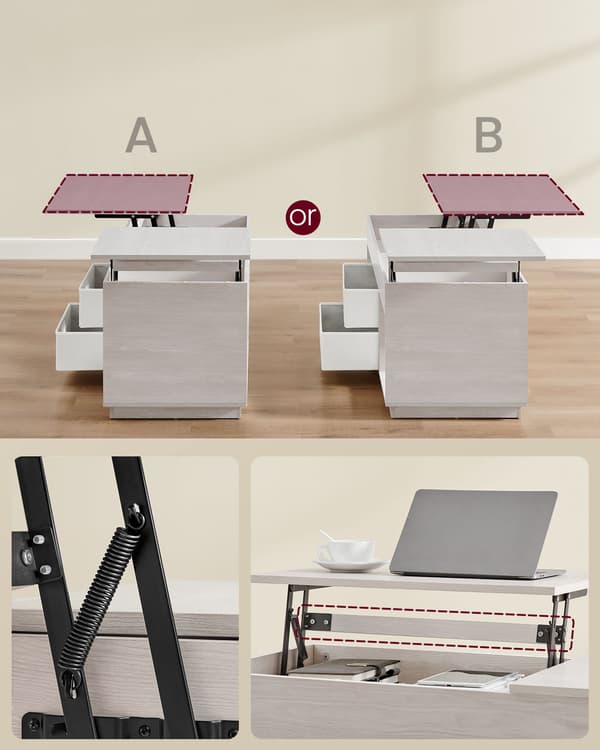 Beige soffbord med utdragbar del