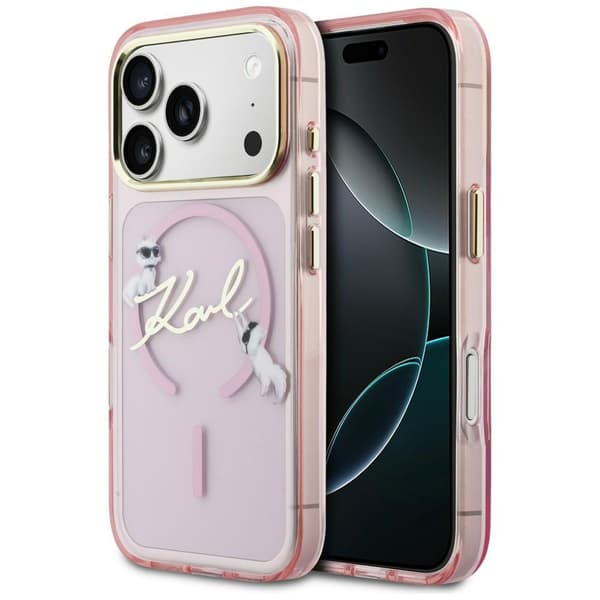 Karl Lagerfeld IML Choupettes Karl Script Logo MagSafe-etui til iPhone 17 Pro i lyserødt