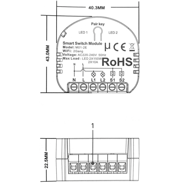 M01 2-gängs WiFi-infälld ljusströmbrytare