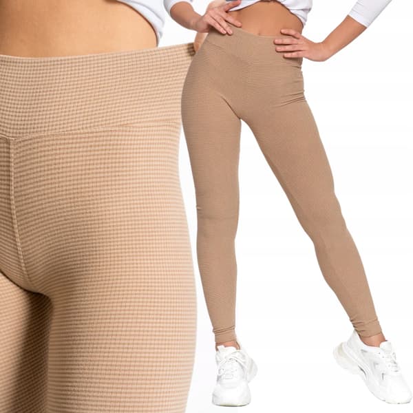 Moraj ribbade leggings med hög midja mocca S/M