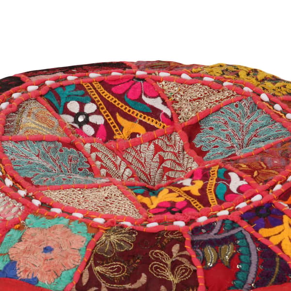 vidaXL Rund Patchwork Puf, Håndlavet, 40x20 cm, Rød