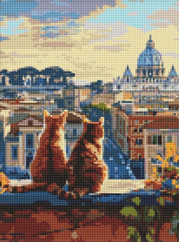 Diamantmosaik - Katte i Rom 30x40cm