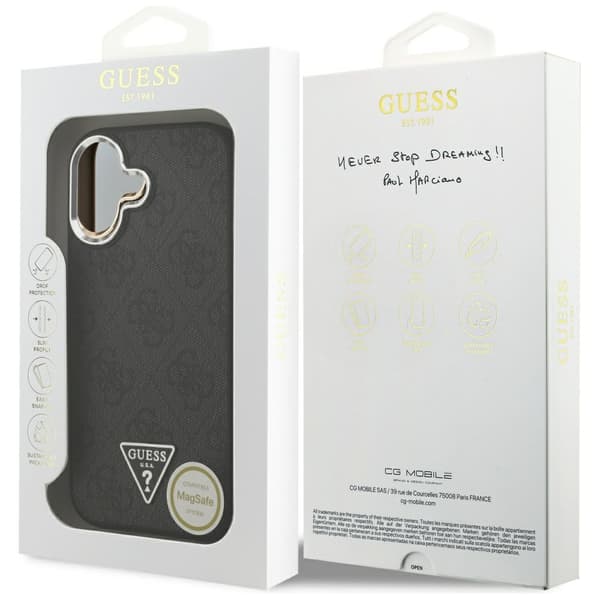 Guess 4G Triangle Logo MagSafe -kotelo iPhone 17:lle, musta ja hopea