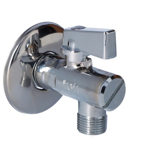 Vinkelkulventil 1/2"x3/8" med rosett och filter, metallhandtag