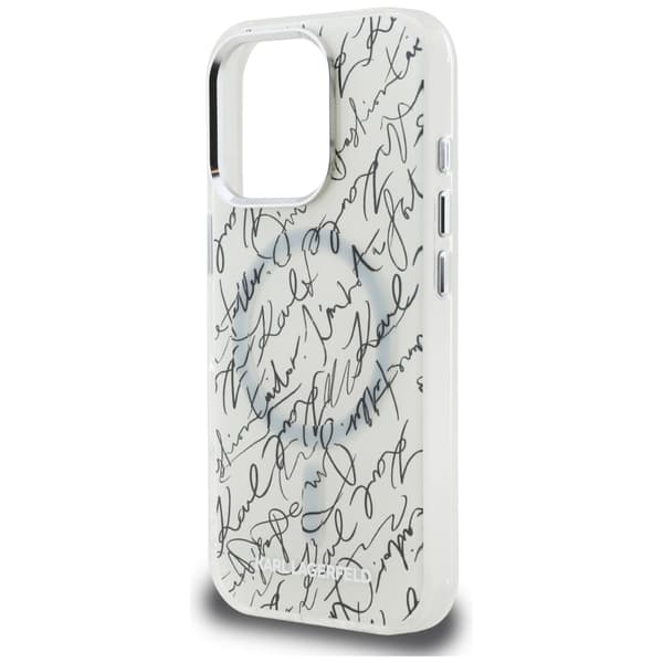 Karl Lagerfeld IML Karl Script Pattern MagSafe-etui til iPhone 16 Pro, hvid