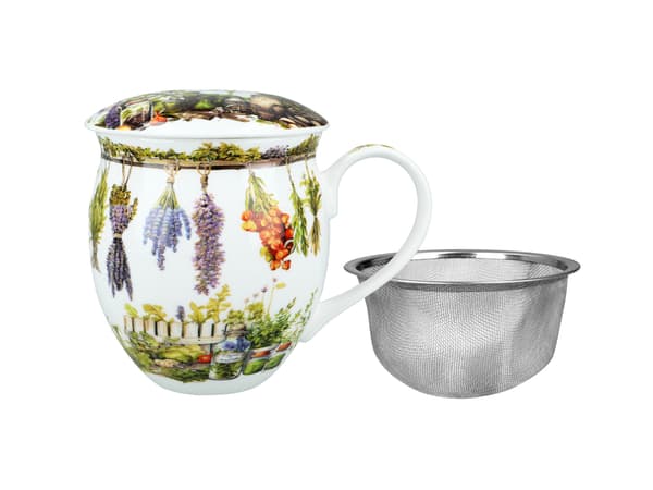 Carmani, 430ml toalettmugg med sil och lock - örter
