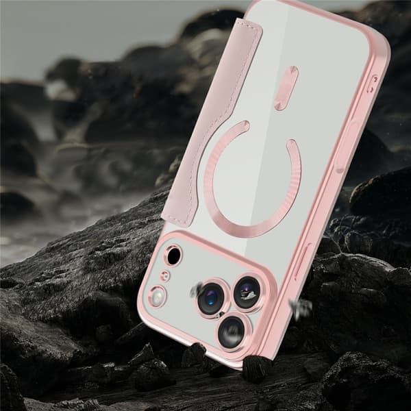 iPhone 17 Pro Flipfodral, RFID-plånbok MagSafe med kameraskydd, rosa