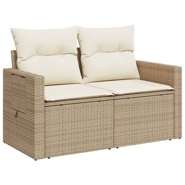 vidaXL Trädgårdssoffa med kuddar, 2-sits, beige, polyrotting