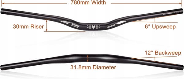MTB cykelstyr aluminium 780mm sort