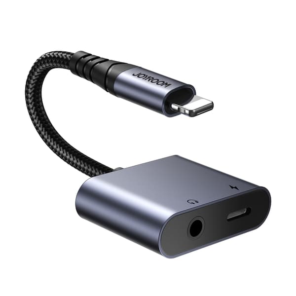 2-i-1 adapter til iPhone-oplader + Lightning-hovedtelefoner / mini-jack 3,5 mm sort