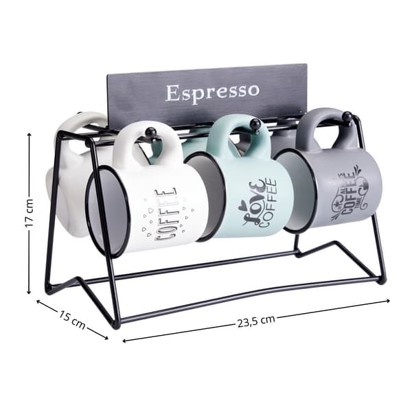 6 espressokupin setti jalustalla