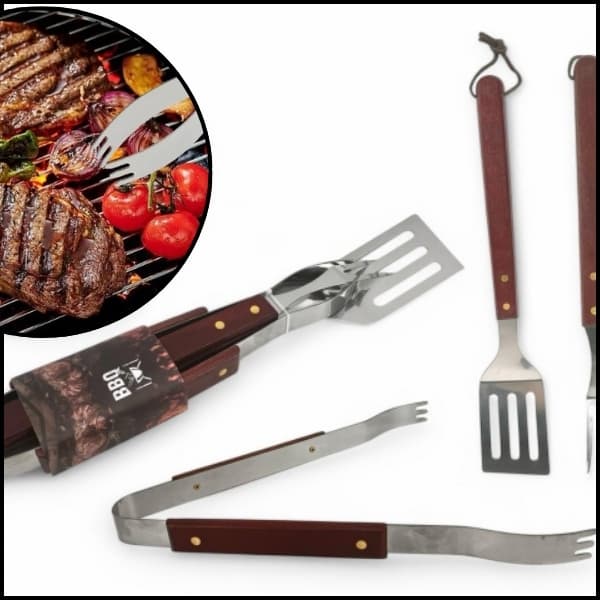 GRILLREDSKAB TILBEHØR RETTSKAB TUNGE SPATLER GRILL 3-I-1 SÆT