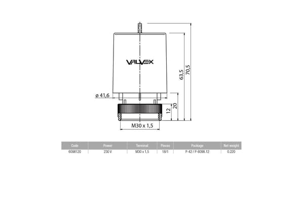 Termoelektrisk hovedbase M30 x 1,5