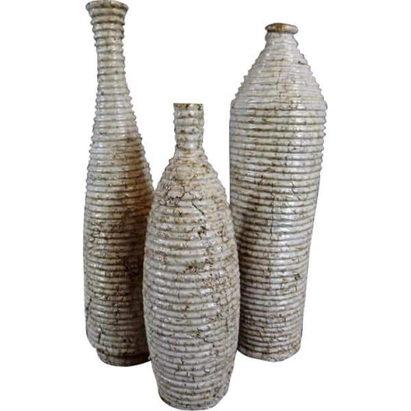 Kermanvärinen kivimaljakko raidoilla, 37x10 cm