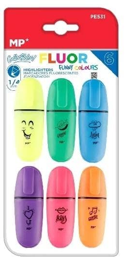 Mini fluorescerende overstregningstusch 6 stk.