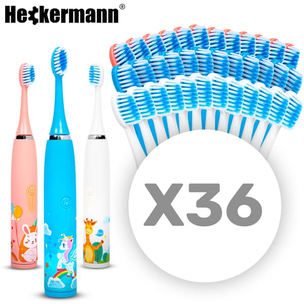 Heckermann S1 Barntandborsteset Blå + Rosa + Vit