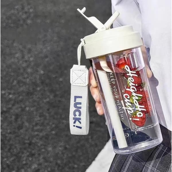 Vattenflaska med korg och sugrör 600 ml Simple BD32B