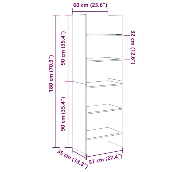 vidaXL reol sort 60x35x180 cm spånplade