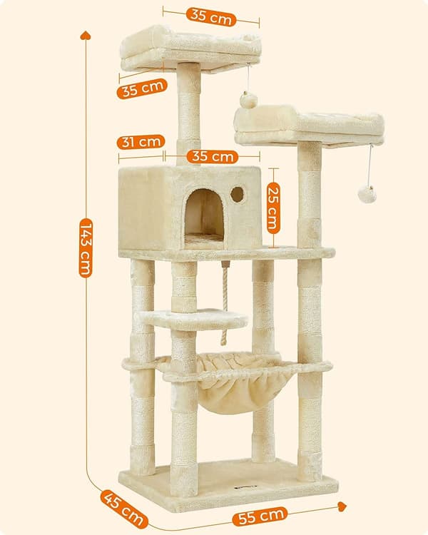 Beige kradsetårn til katte 143 cm