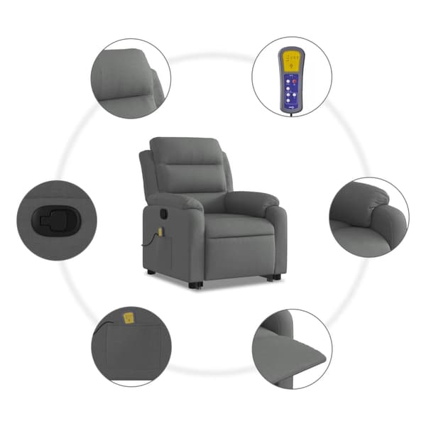vidaXL Lyftbar massagefåtölj mörkgrå tyg