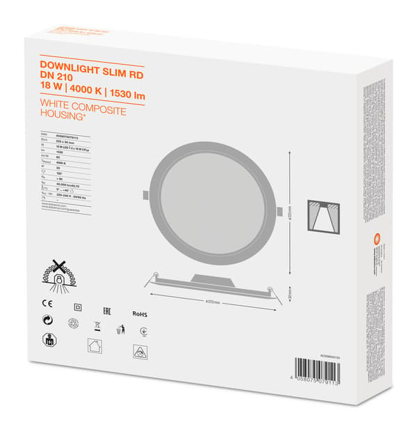 LED Downlight Slim DN210 18W/4000K Wt IP20 LEDv