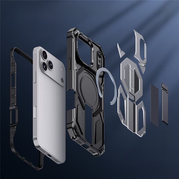 iPhone 17 Pro MagSafe beskyttelsesetui med stativ, grå