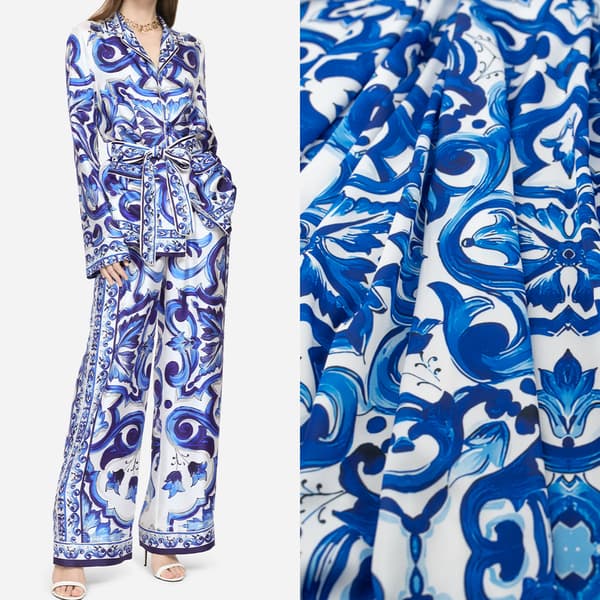 Blå Majolica Silke Chiffon