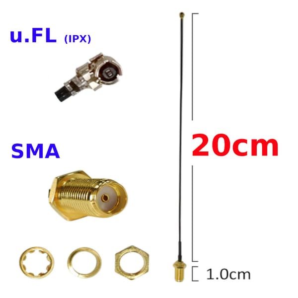 Pigtail uFL hun / SMA fatning RF1.13 20cm