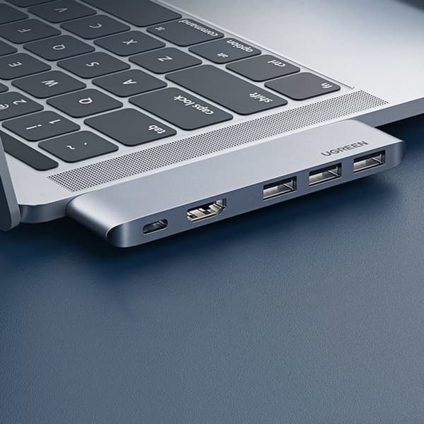 Multifunktionel HUB-port til MacBook Pro / Air 2x USB-C til USB-C HDMI 3x USB 3.0 - grå