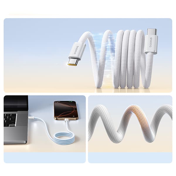 USB-C 100W 1m flätad magnetisk kabel - vit