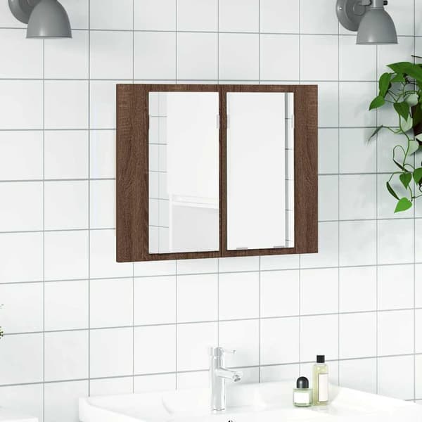 vidaXL spejlskab til badeværelse brunt egetræ 60x12x45 cm