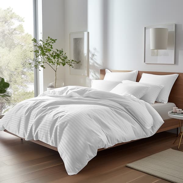 Bäddset 180x200 satin 100% BOMULL vit med klassiska ränder