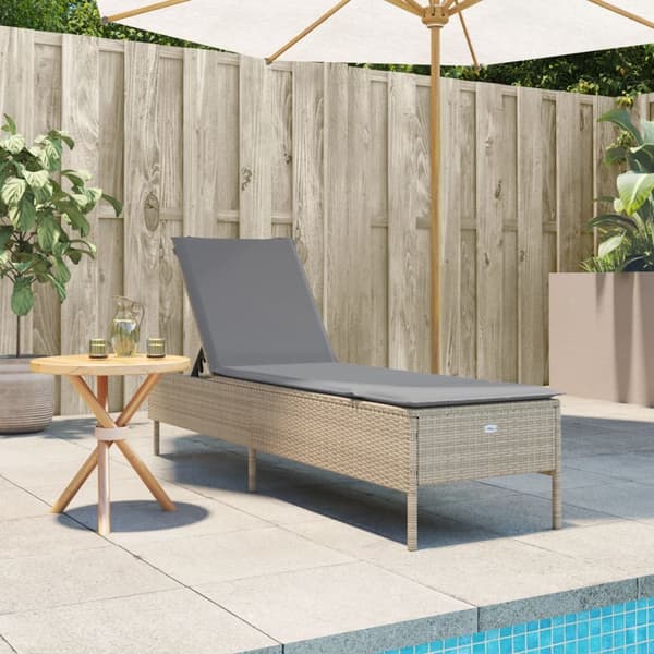 vidaXL Solstol med kudde, beige, polyrotting