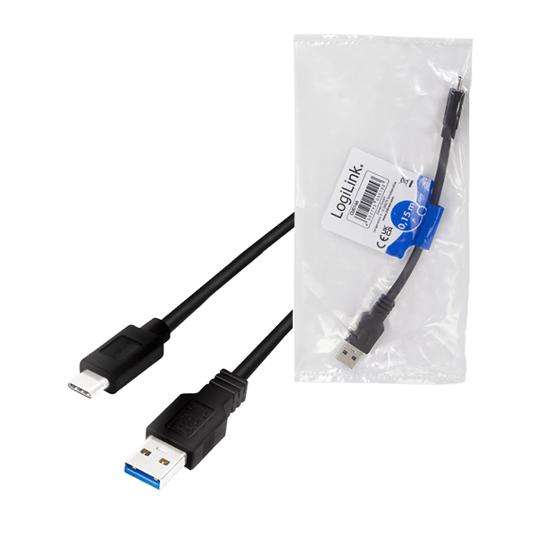 Logilink CU0166 - USB-C til USB-A kabel, 0,15 m, sort, 3.2 Gen1