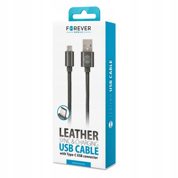 Forever LEATHER USB-kabel - USB 3.1 typ C 1 m svart