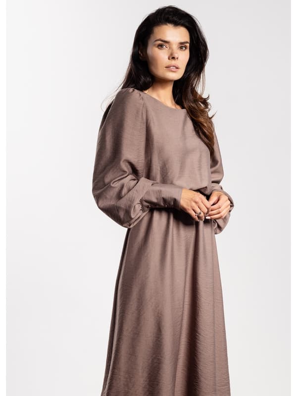 Elegant taupe rayon midikjole til efterår og vinter M