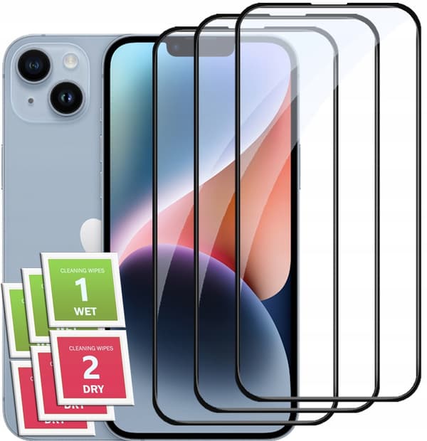 3x fuldskærmsglas til Apple iPhone 14 Plus fuldhærdet glas 5D