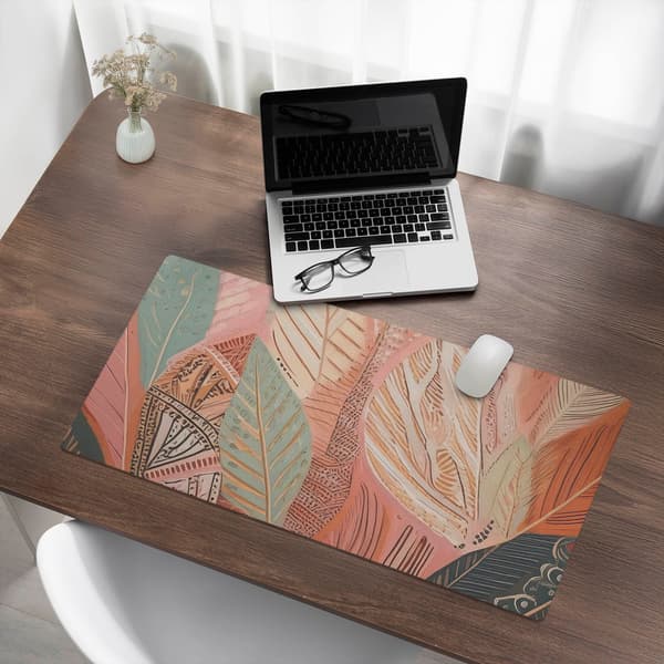 Antislip gaming musemåtte med abstrakte blade 90x45 cm