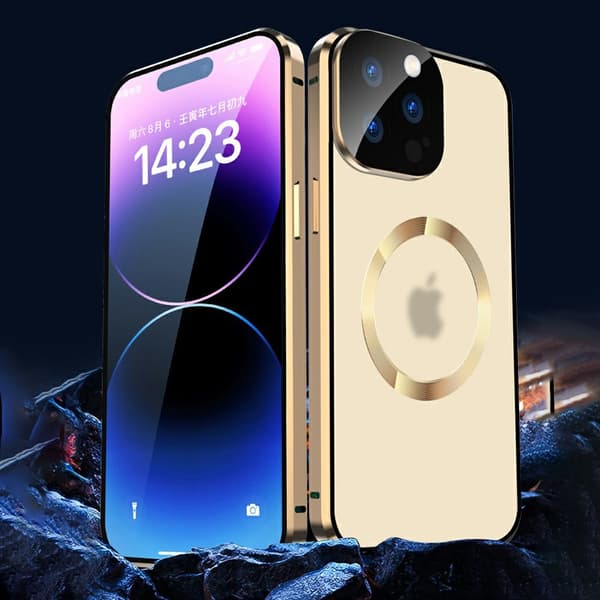 Magnetisk dobbeltglas MagSafe-cover til iPhone 15 Plus, guld