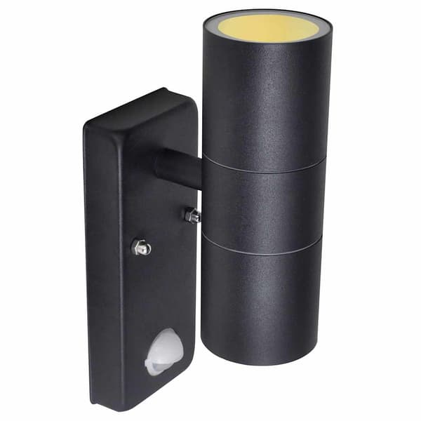 Cylindrisk LED-væglampe med sensor, rustfrit stål, sort