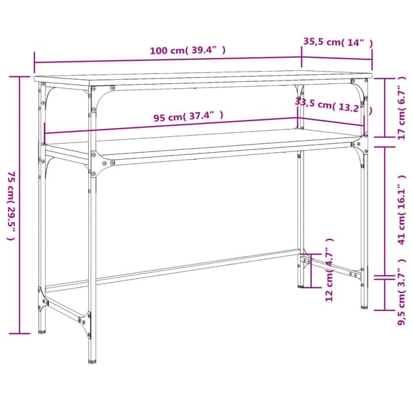 vidaXL konsolbord brunt egetræ 100x35,5x75 cm