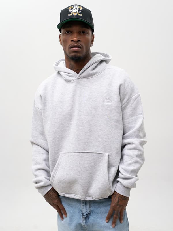 Jigga Wear Crown Herre Oversized Hættetrøje Grå/Hvid M